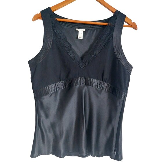 VTG Old Navy Silk Y2K Camisole Lace Trim Black Tank Whimsigoth Babydoll Feminine - Picture 13 of 16